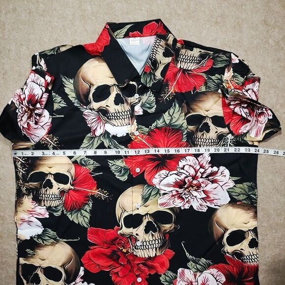 Vacation Skull Short Sleeve Button Up Shirt Mens XLarge #1 - Picture 3 of 5